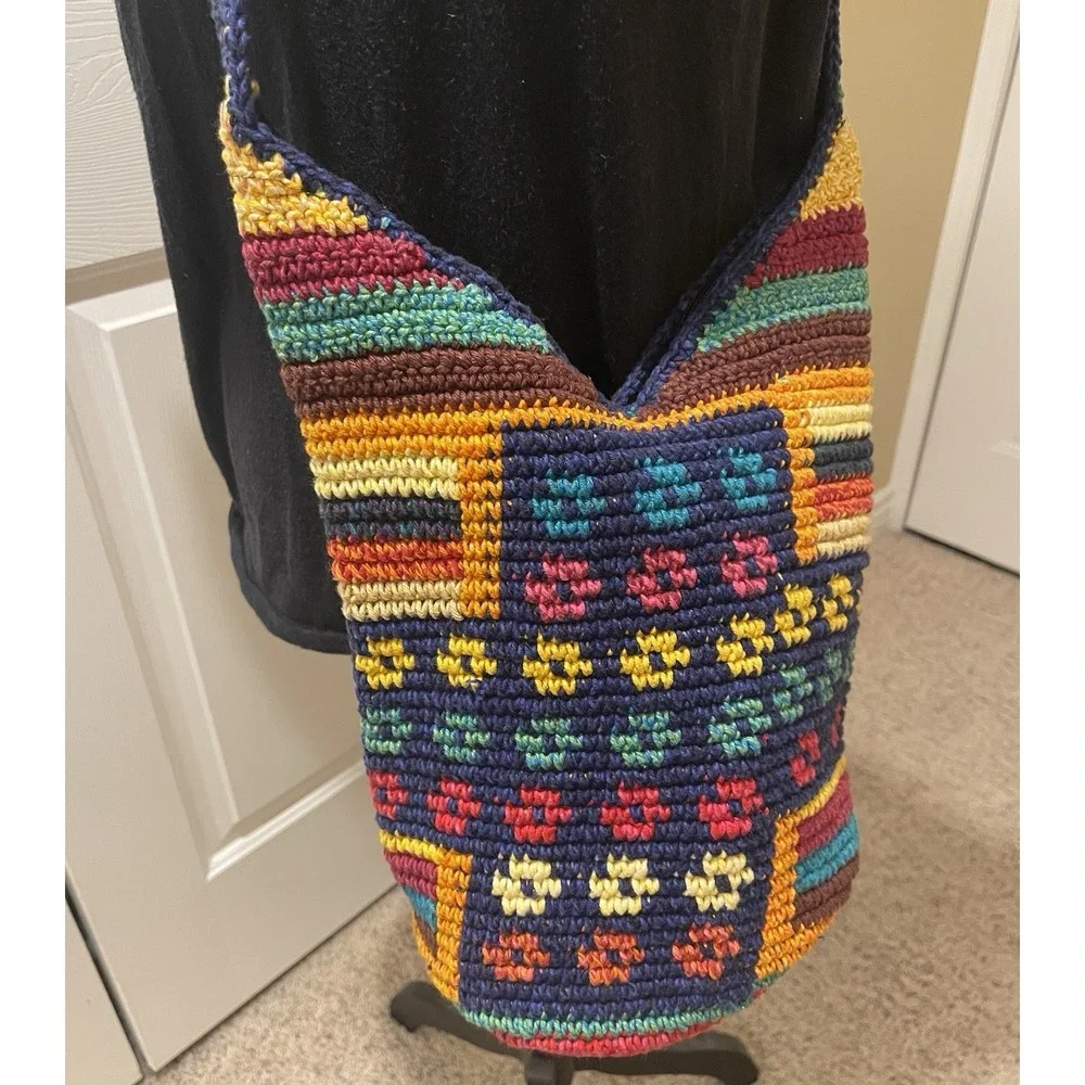 Guatamalan Woven Hobo Bag Crossbody Purse With Zipper Blue Orange Yellow Floral